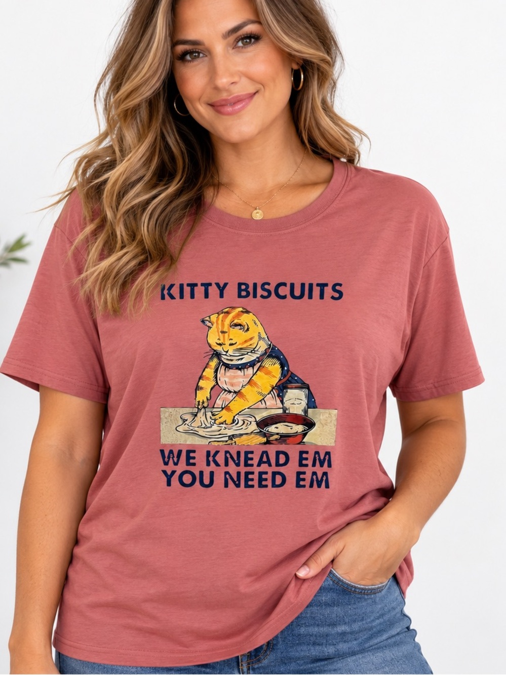 Kitty Biscuits Cat Graphic Tee Women’s 2XL Funny Baking T-Shirt Dusty Rose